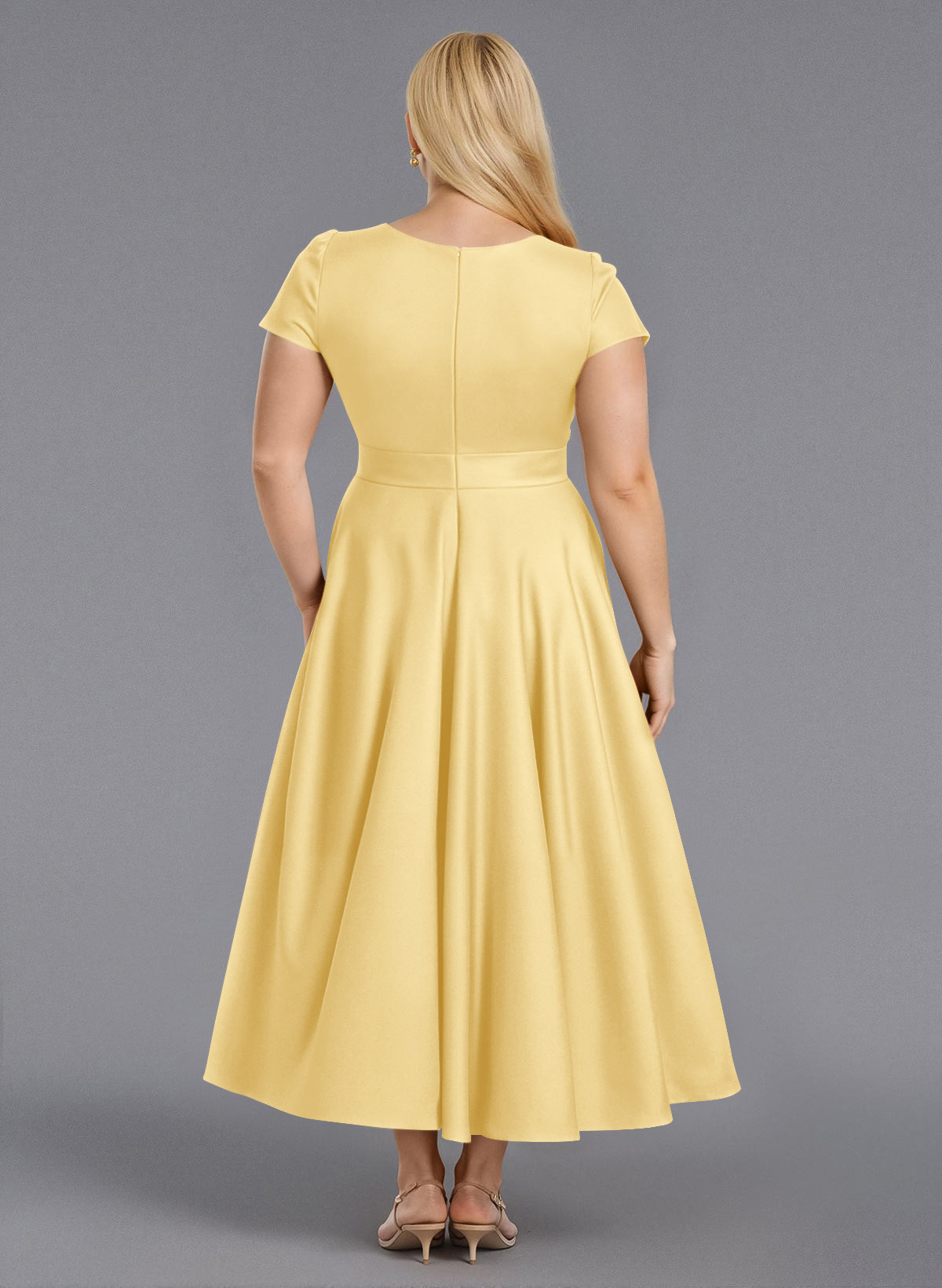 Classic V-Neck Short Sleeves Flower(s) A-Line Ankle-Length Satin Bridesmaid Dresses With Pockets, product image 183
