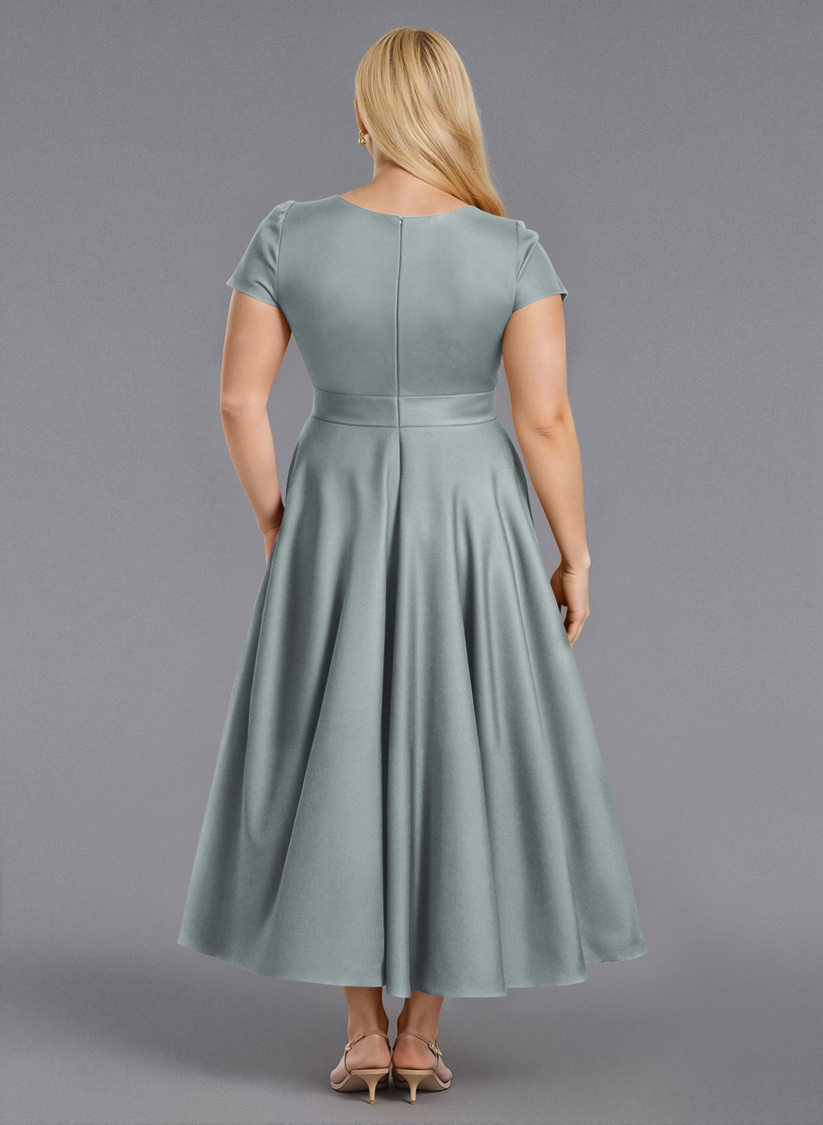 Classic V-Neck Short Sleeves Flower(s) A-Line Ankle-Length Satin Bridesmaid Dresses With Pockets, product image 273