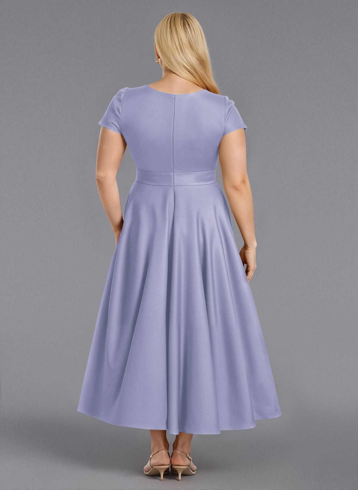 Classic V-Neck Short Sleeves Flower(s) A-Line Ankle-Length Satin Bridesmaid Dresses With Pockets, product image 215
