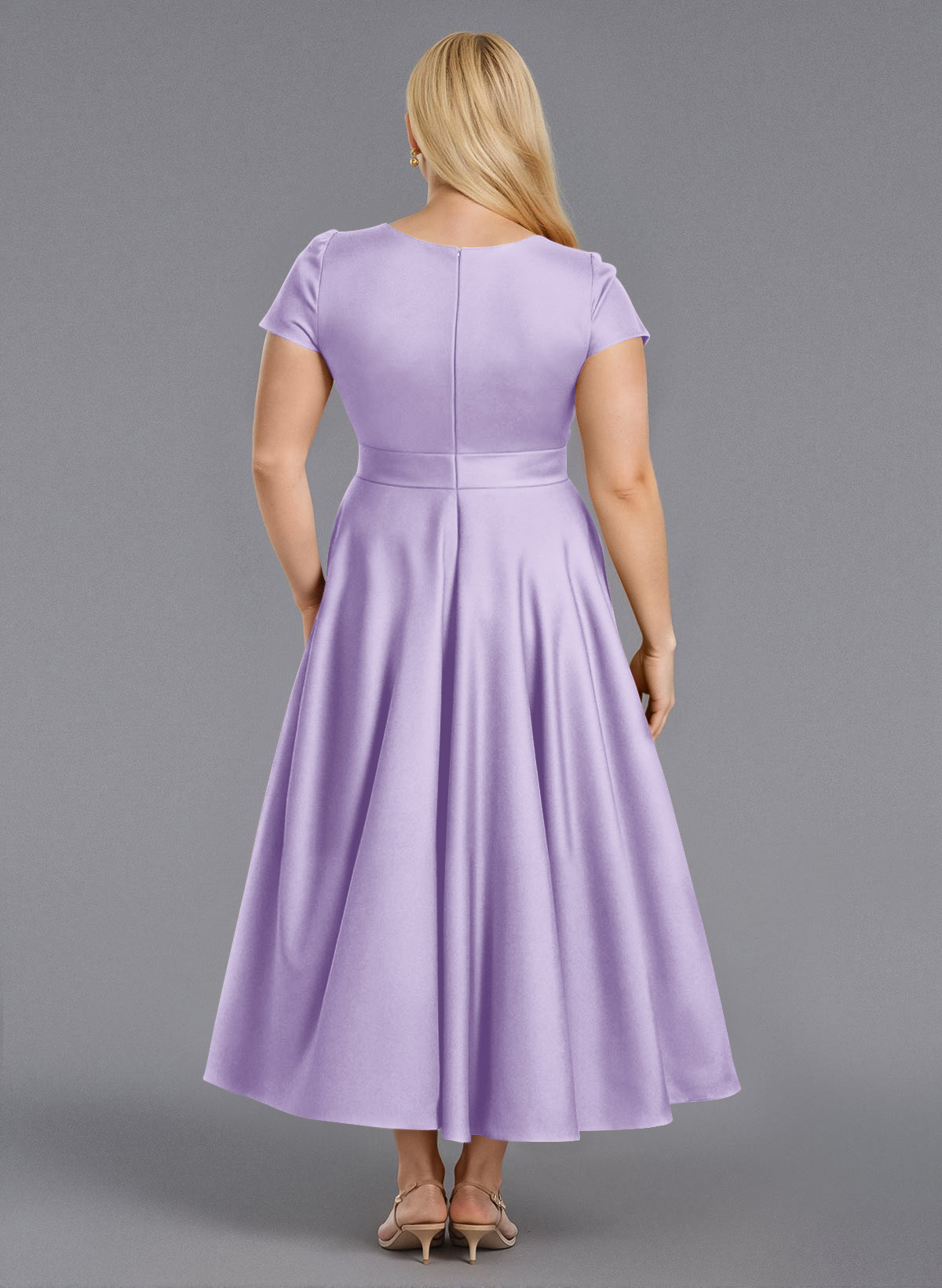 Classic V-Neck Short Sleeves Flower(s) A-Line Ankle-Length Satin Bridesmaid Dresses With Pockets, product image 217