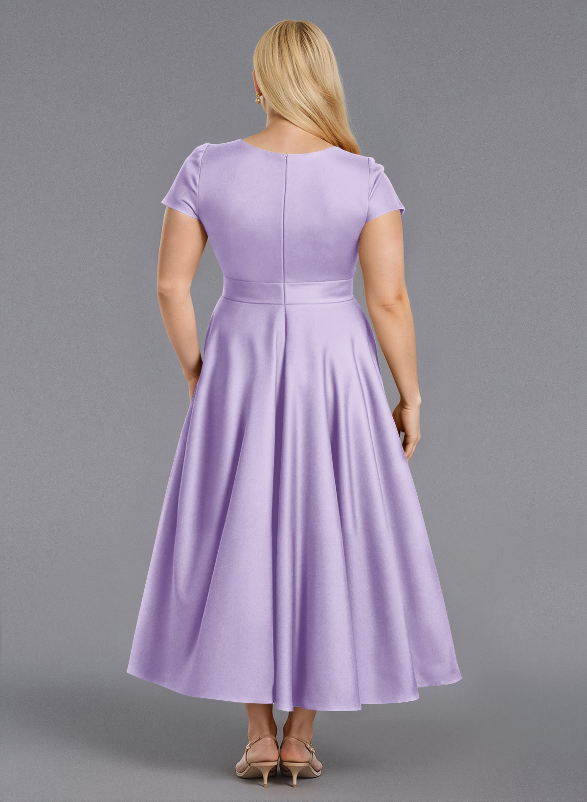 Classic V-Neck Short Sleeves Flower(s) A-Line Ankle-Length Satin Bridesmaid Dresses With Pockets, product image 217