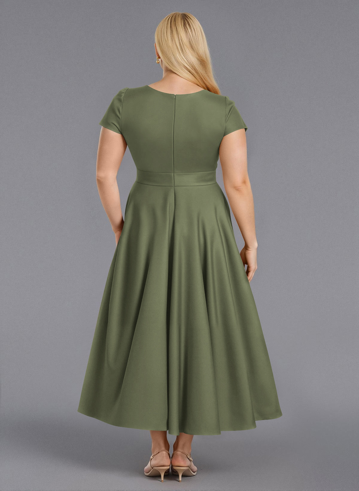 Classic V-Neck Short Sleeves Flower(s) A-Line Ankle-Length Satin Bridesmaid Dresses With Pockets, product image 159