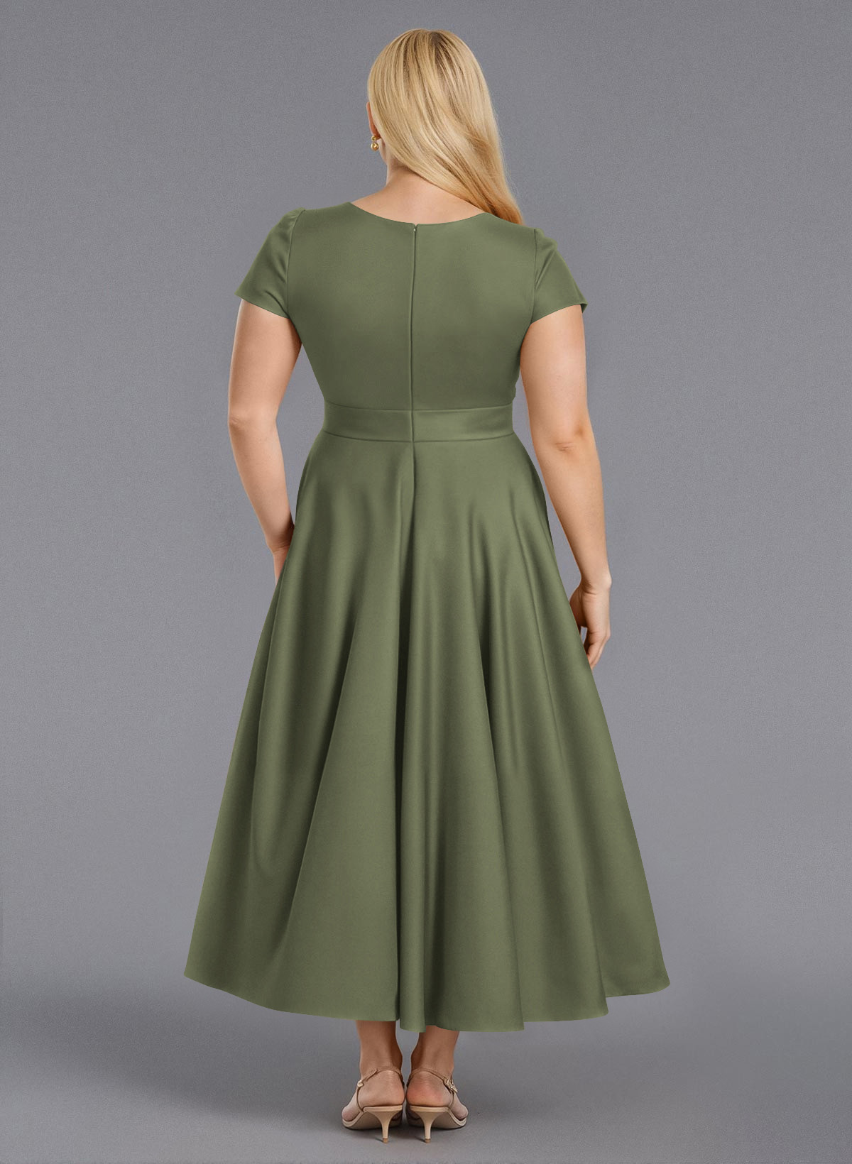 Classic V-Neck Short Sleeves Flower(s) A-Line Ankle-Length Satin Bridesmaid Dresses With Pockets, product image 159