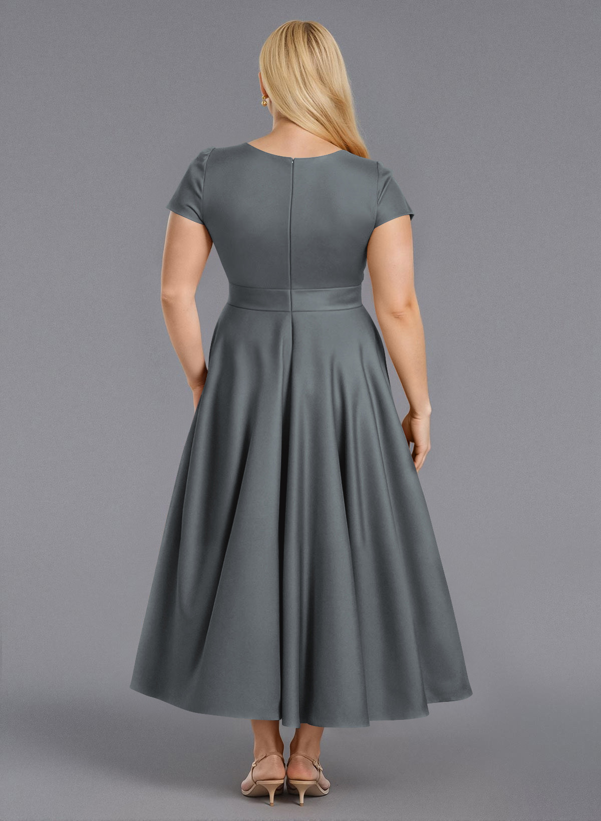 Classic V-Neck Short Sleeves Flower(s) A-Line Ankle-Length Satin Bridesmaid Dresses With Pockets, product image 167
