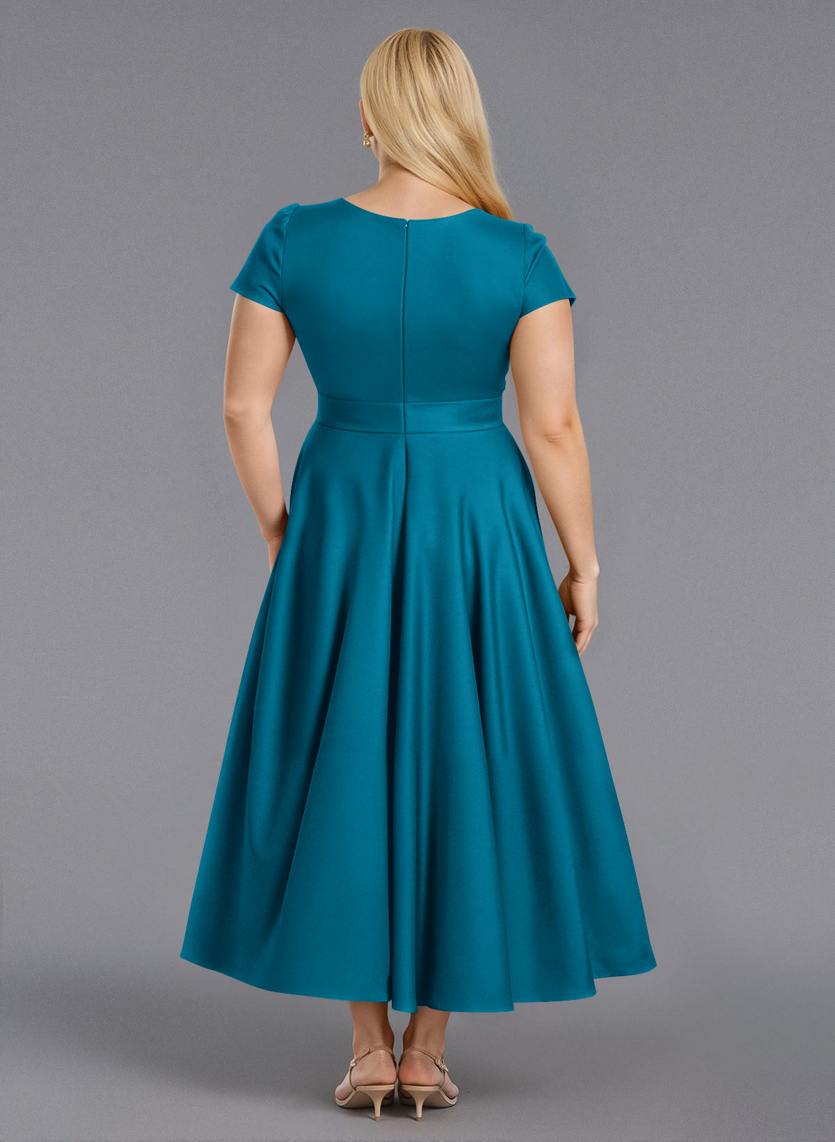 Classic V-Neck Short Sleeves Flower(s) A-Line Ankle-Length Satin Bridesmaid Dresses With Pockets, product image 145