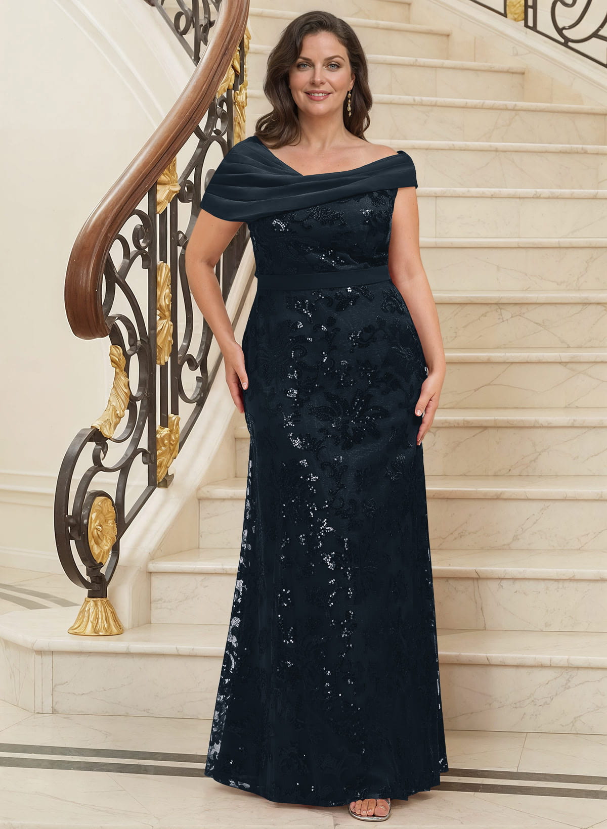 Bedazzled Asymmetrical Wrap Off Shoulder Mother Of The Bride Dresses With Floral Skirt