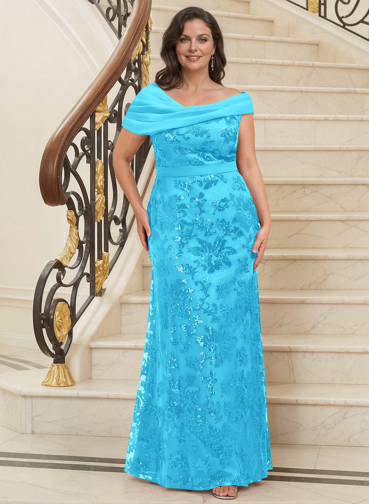 Bedazzled Asymmetrical Wrap Off Shoulder Mother Of The Bride Dresses With Floral Skirt