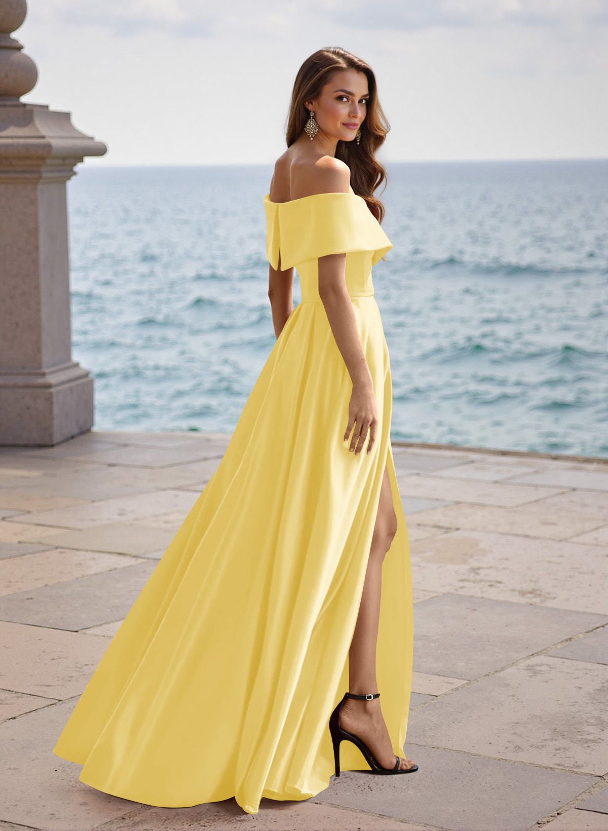 A-Line Off-The-Shoulder Sleeveless Satin Bridesmaid Dresses With Split Front, product image 96