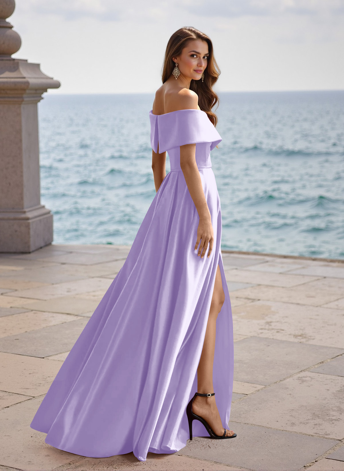 A-Line Off-The-Shoulder Sleeveless Satin Bridesmaid Dresses With Split Front, product image 62