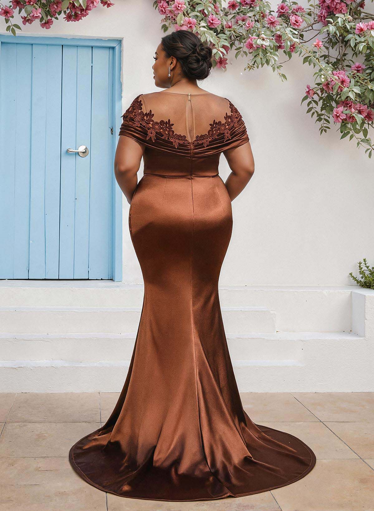 Trumpet/Mermaid Illusion Neck Sleeveless Sweep Train Bridesmaid Dresses With Pleated/Appliques Lace, product image 2