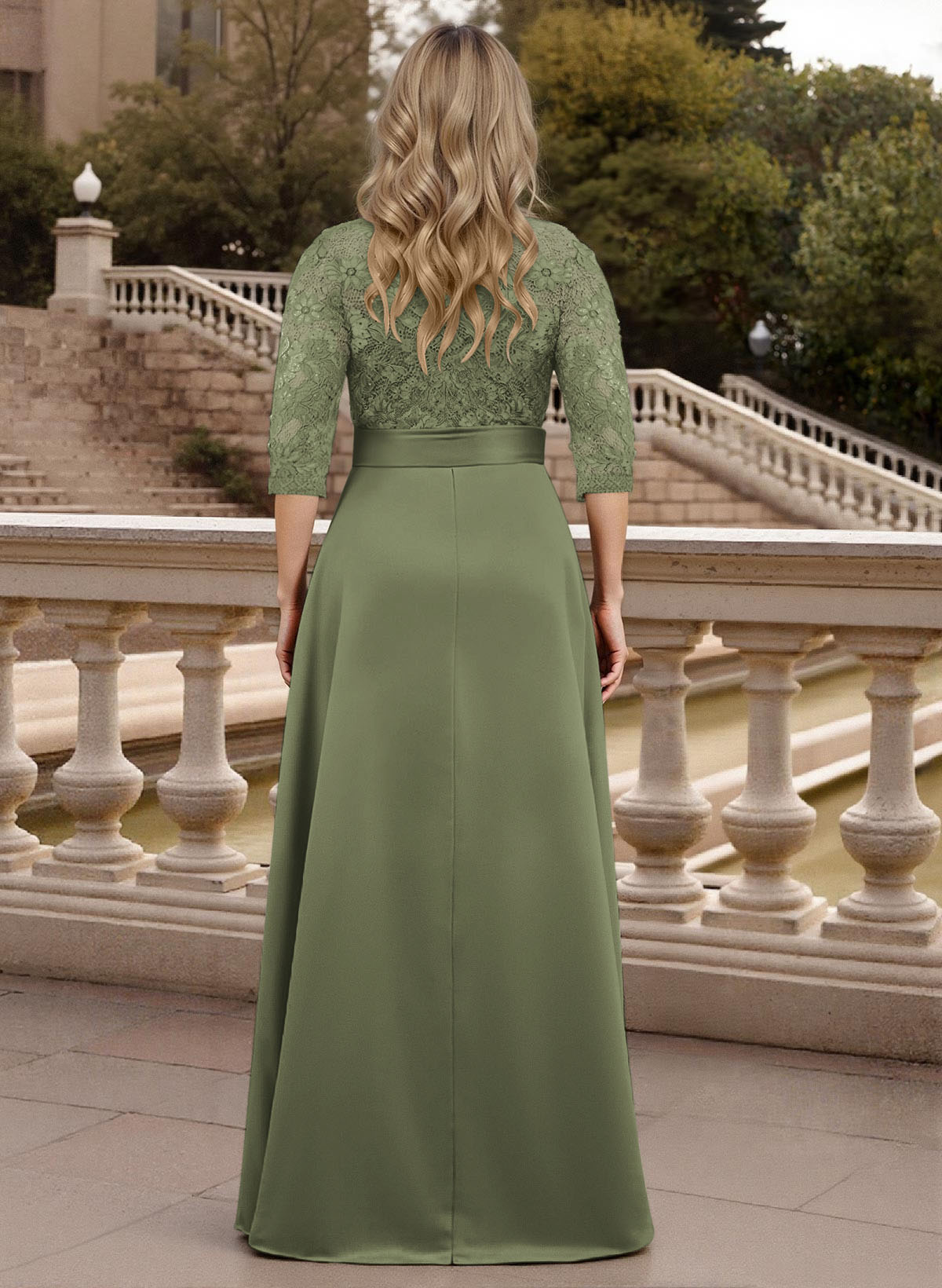 Classic V-Neck Bow Accented Satin Mother Of The Bride Dresses With Lace