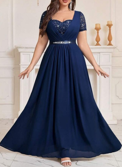 Elegant Sweetheart Short Sleeves A-Line Floor-Length Chiffon/Lace Evening Dresses, supplier image 2