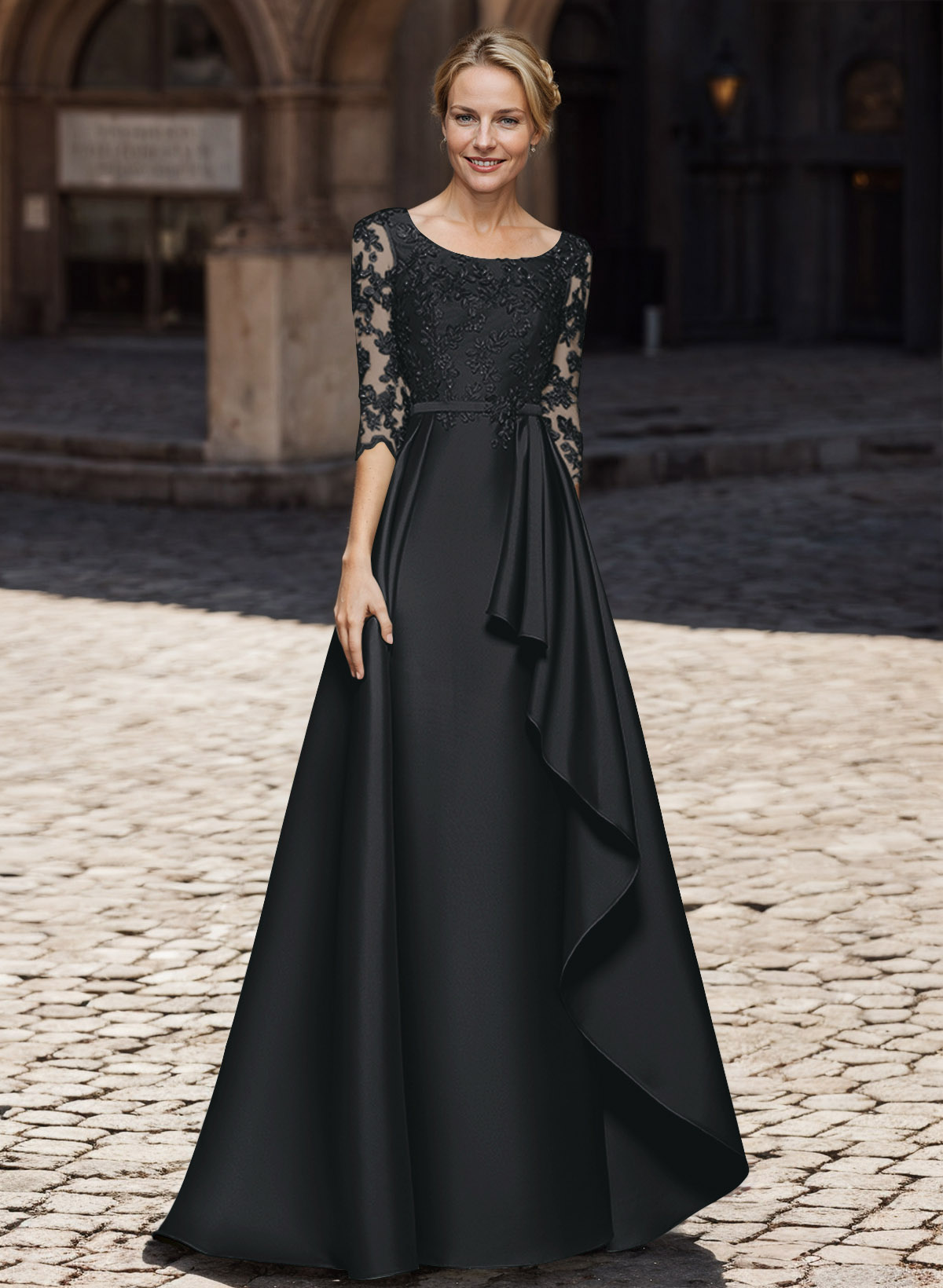 Satin Mother Of The Bride Dresses With Ruffle/Appliques Lace