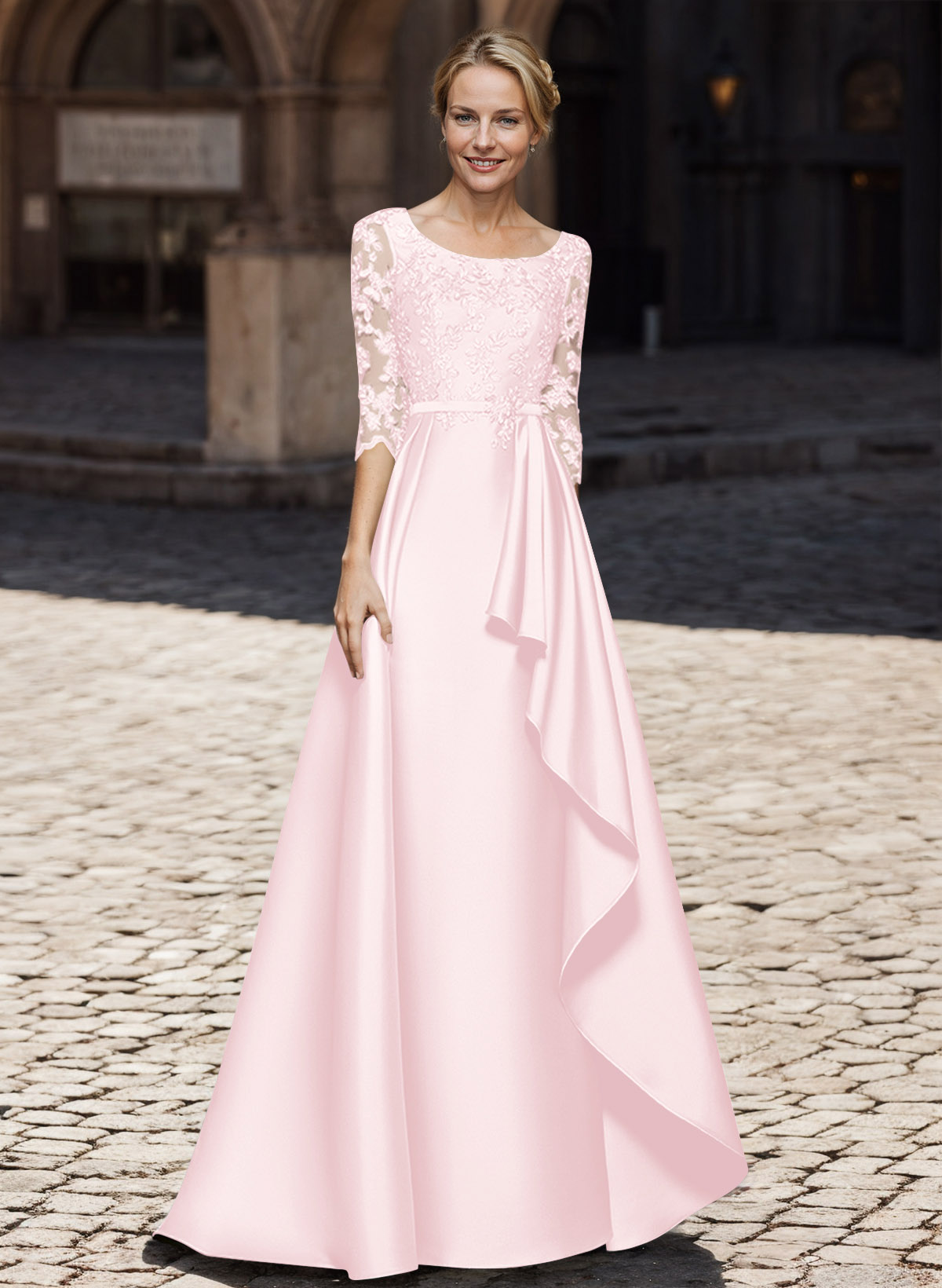 Satin Mother Of The Bride Dresses With Ruffle/Appliques Lace