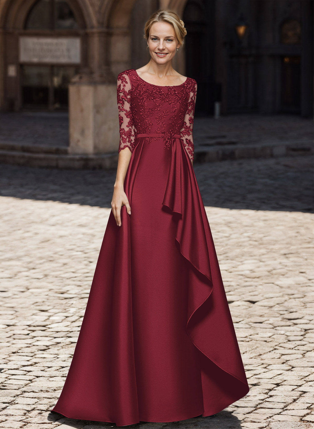 Satin Mother Of The Bride Dresses With Ruffle/Appliques Lace