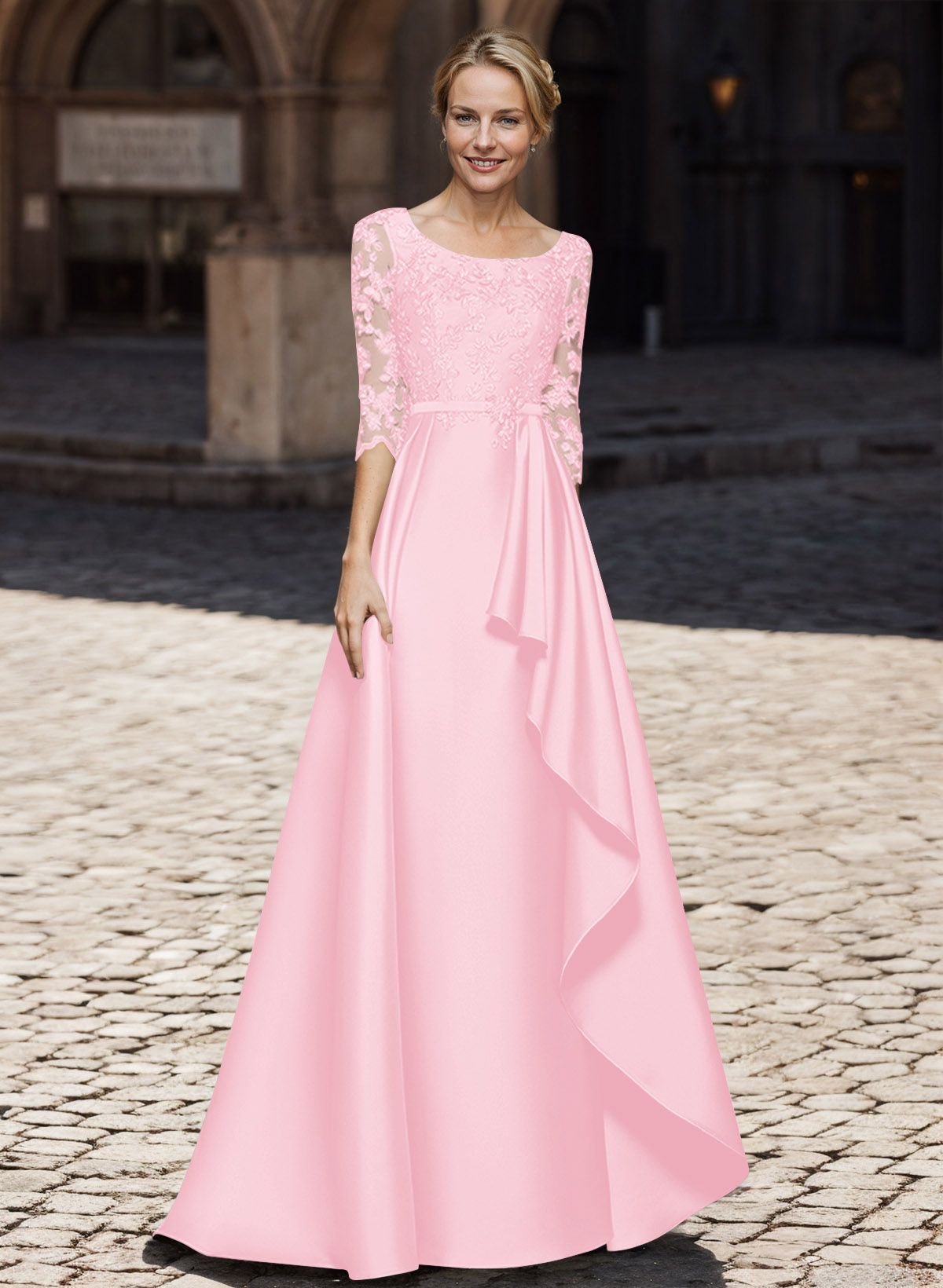 Satin Mother Of The Bride Dresses With Ruffle/Appliques Lace