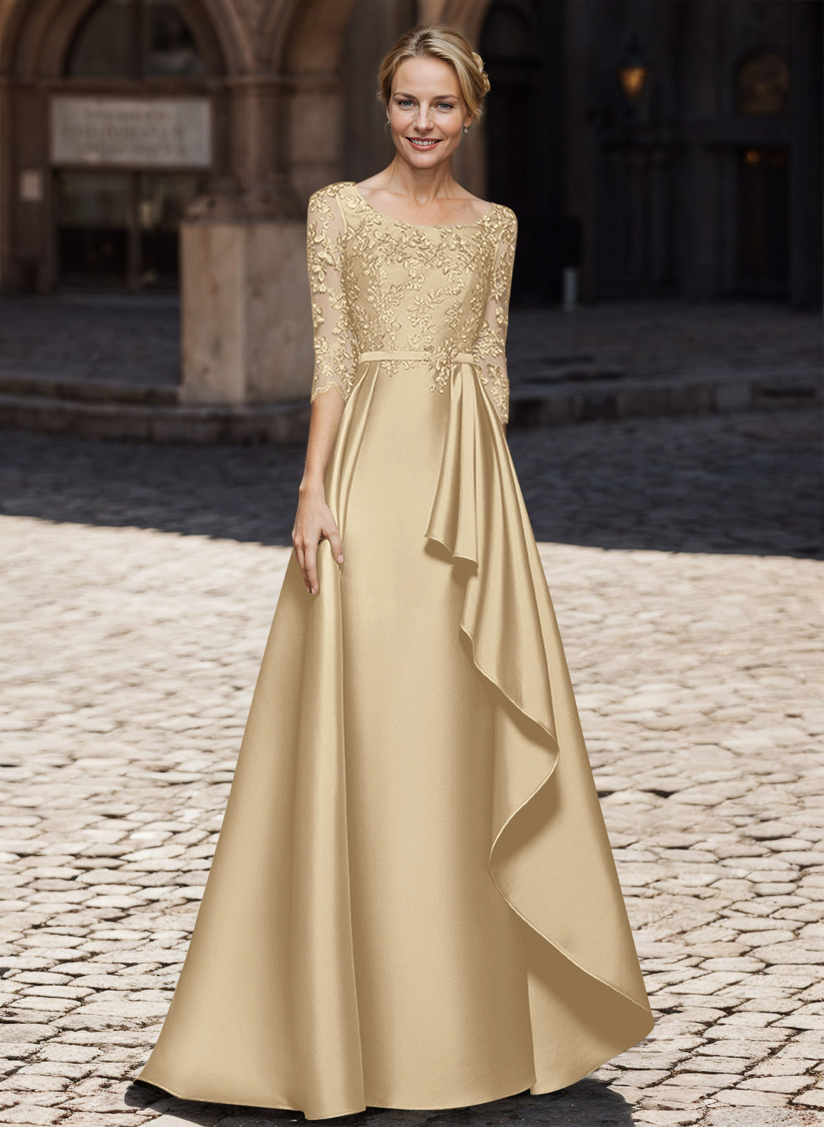 Satin Mother Of The Bride Dresses With Ruffle/Appliques Lace