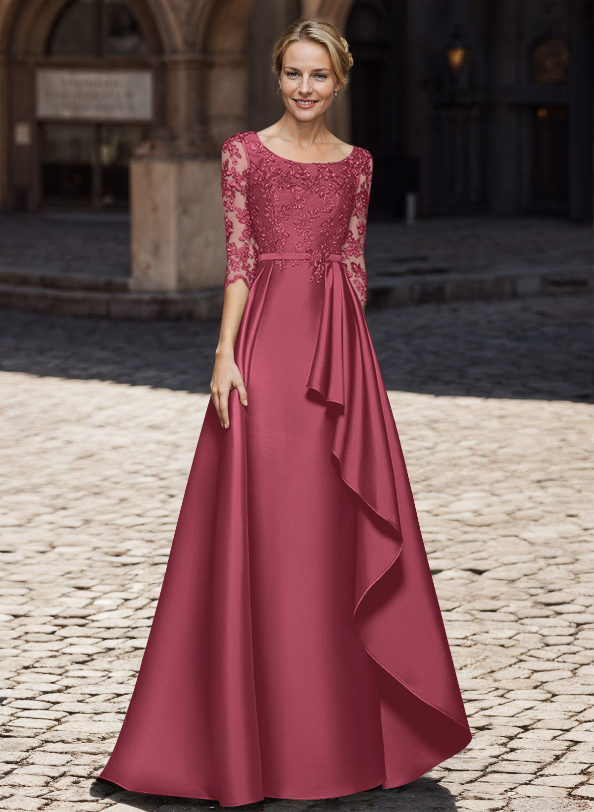 Satin Mother Of The Bride Dresses With Ruffle/Appliques Lace