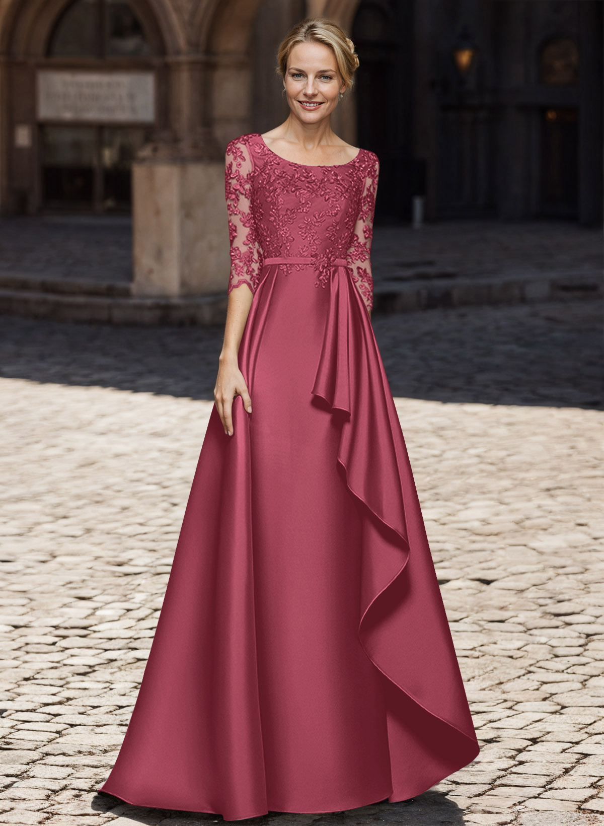 Satin Mother Of The Bride Dresses With Ruffle/Appliques Lace