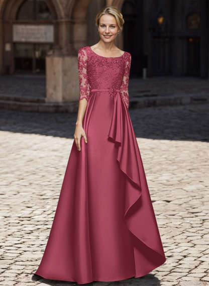 Satin Mother Of The Bride Dresses With Ruffle/Appliques Lace