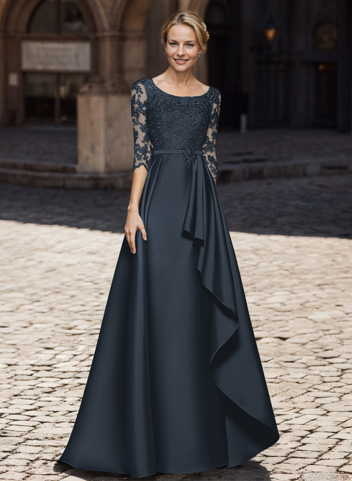 Satin Mother Of The Bride Dresses With Ruffle/Appliques Lace