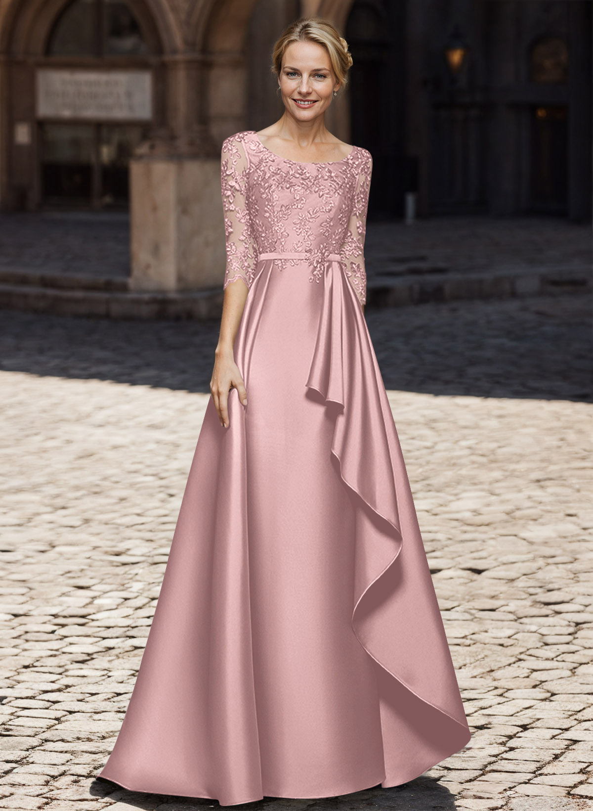 Satin Mother Of The Bride Dresses With Ruffle/Appliques Lace