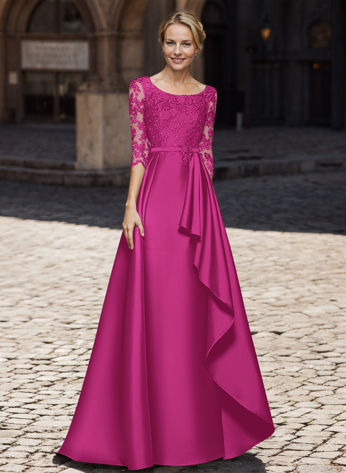 Satin Mother Of The Bride Dresses With Ruffle/Appliques Lace