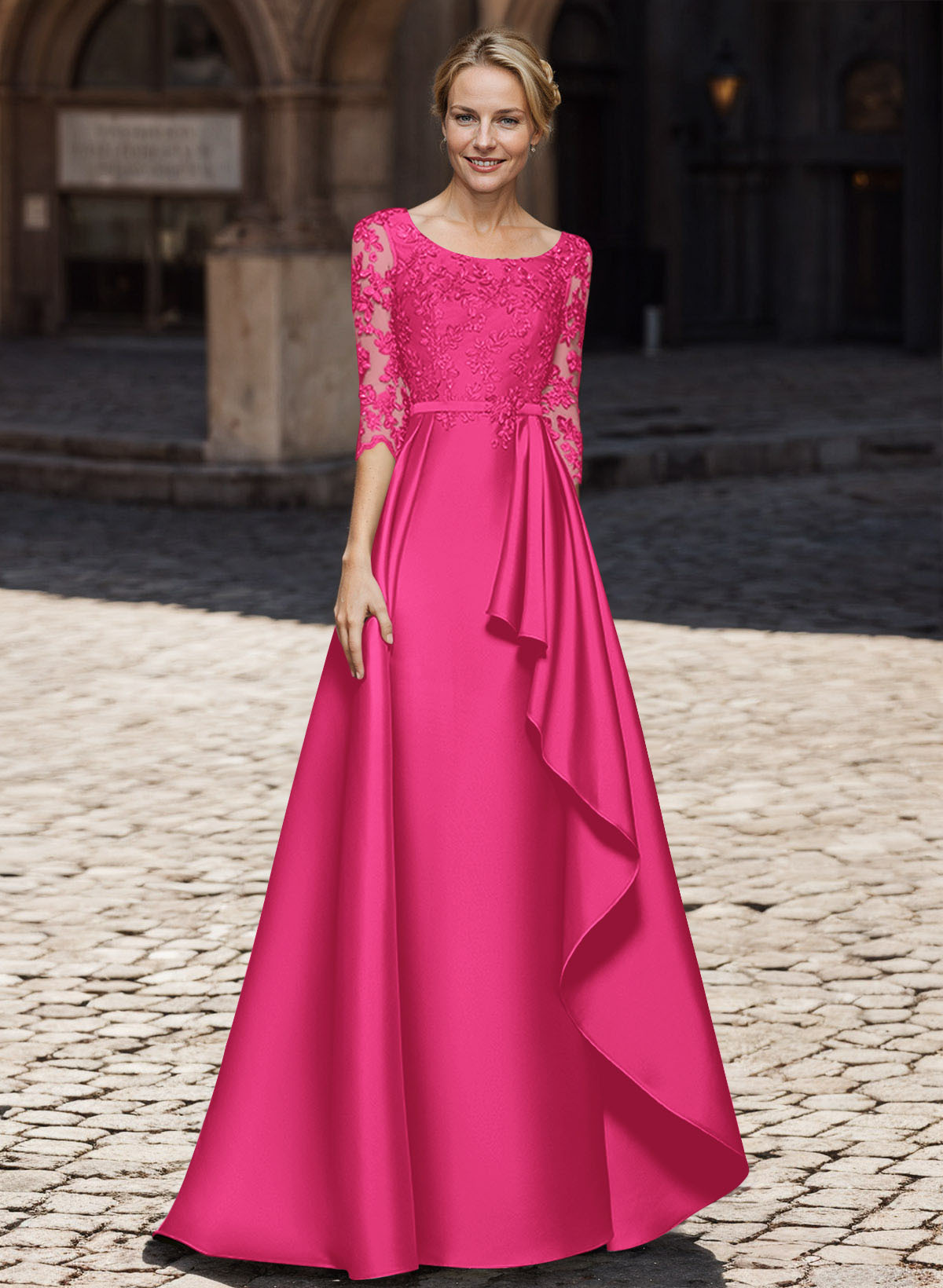 Satin Mother Of The Bride Dresses With Ruffle/Appliques Lace