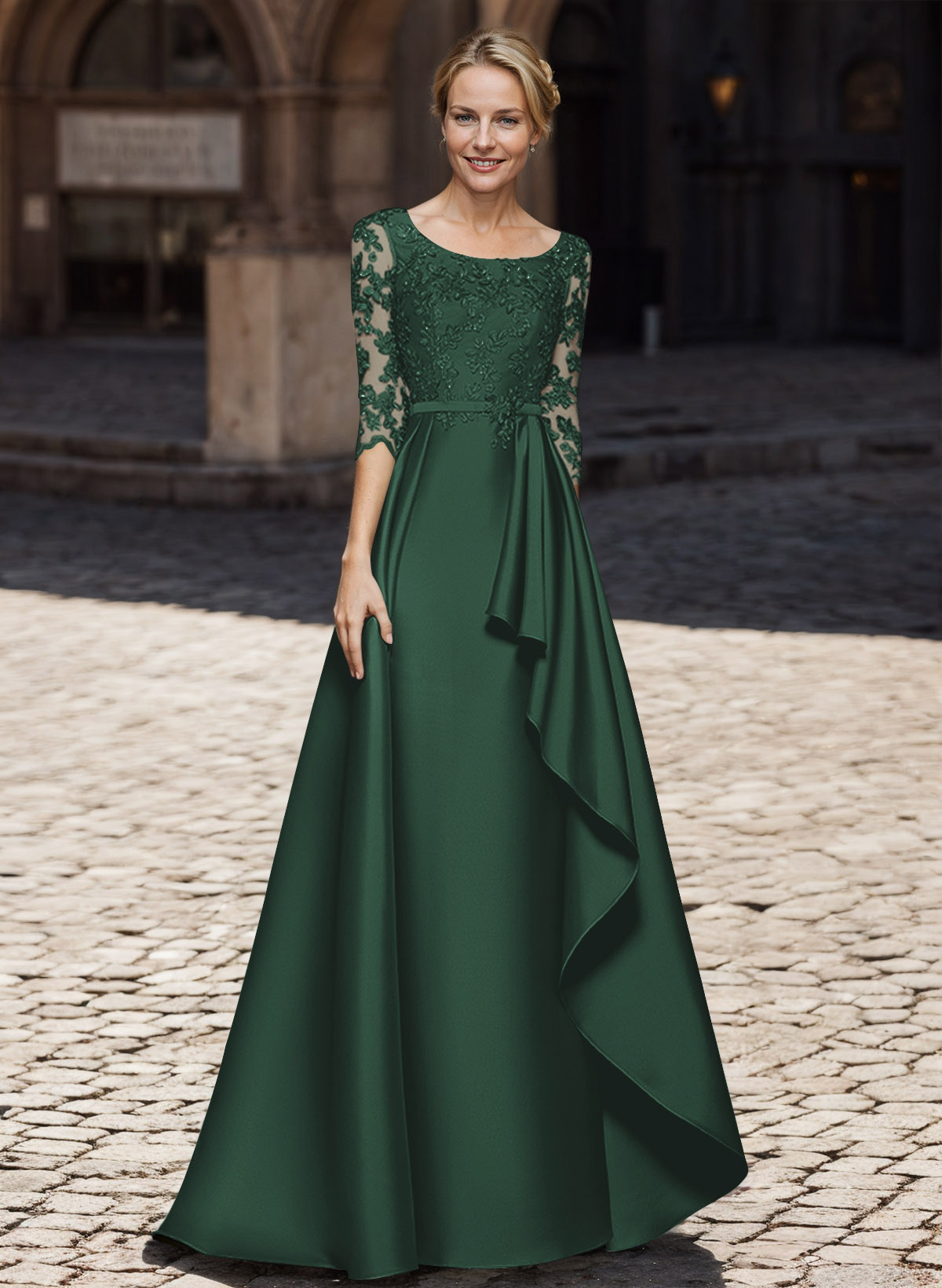 Satin Mother Of The Bride Dresses With Ruffle/Appliques Lace