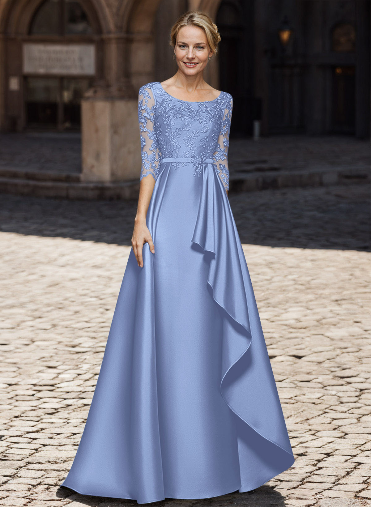Satin Mother Of The Bride Dresses With Ruffle/Appliques Lace