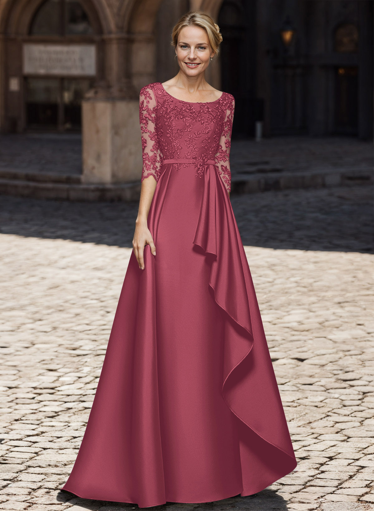 Satin Mother Of The Bride Dresses With Ruffle/Appliques Lace