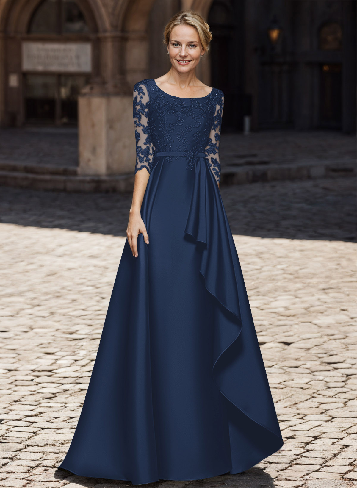 Satin Mother Of The Bride Dresses With Ruffle/Appliques Lace