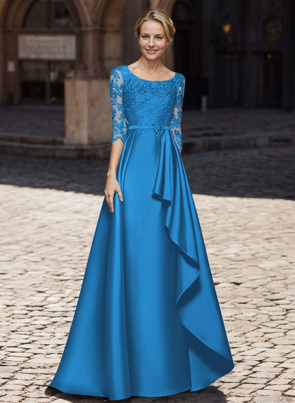 Satin Mother Of The Bride Dresses With Ruffle/Appliques Lace