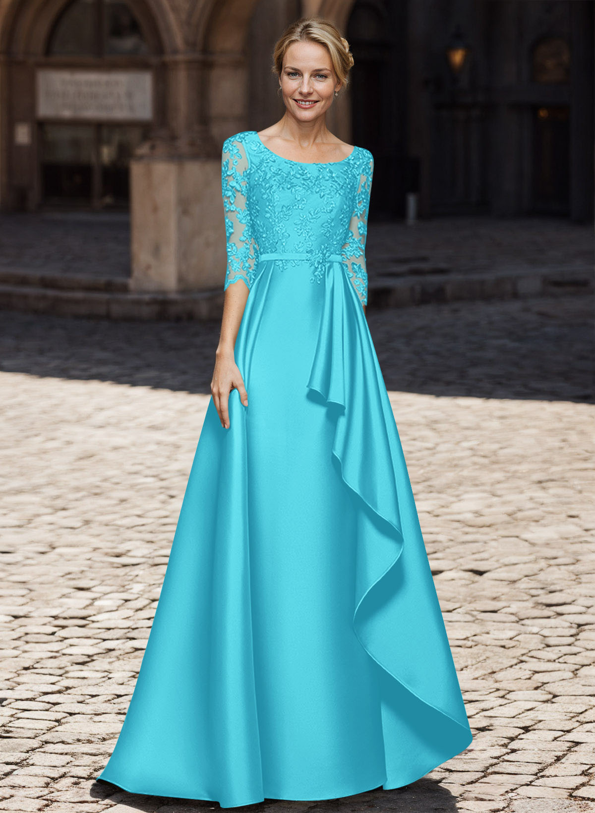 Satin Mother Of The Bride Dresses With Ruffle/Appliques Lace
