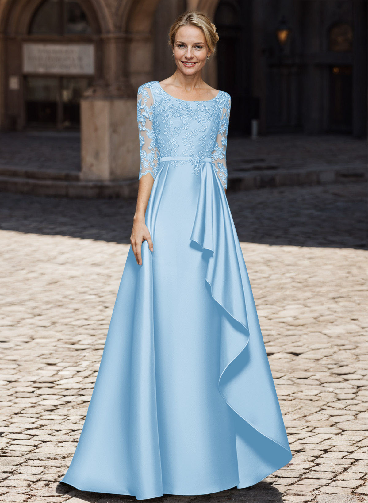 Satin Mother Of The Bride Dresses With Ruffle/Appliques Lace