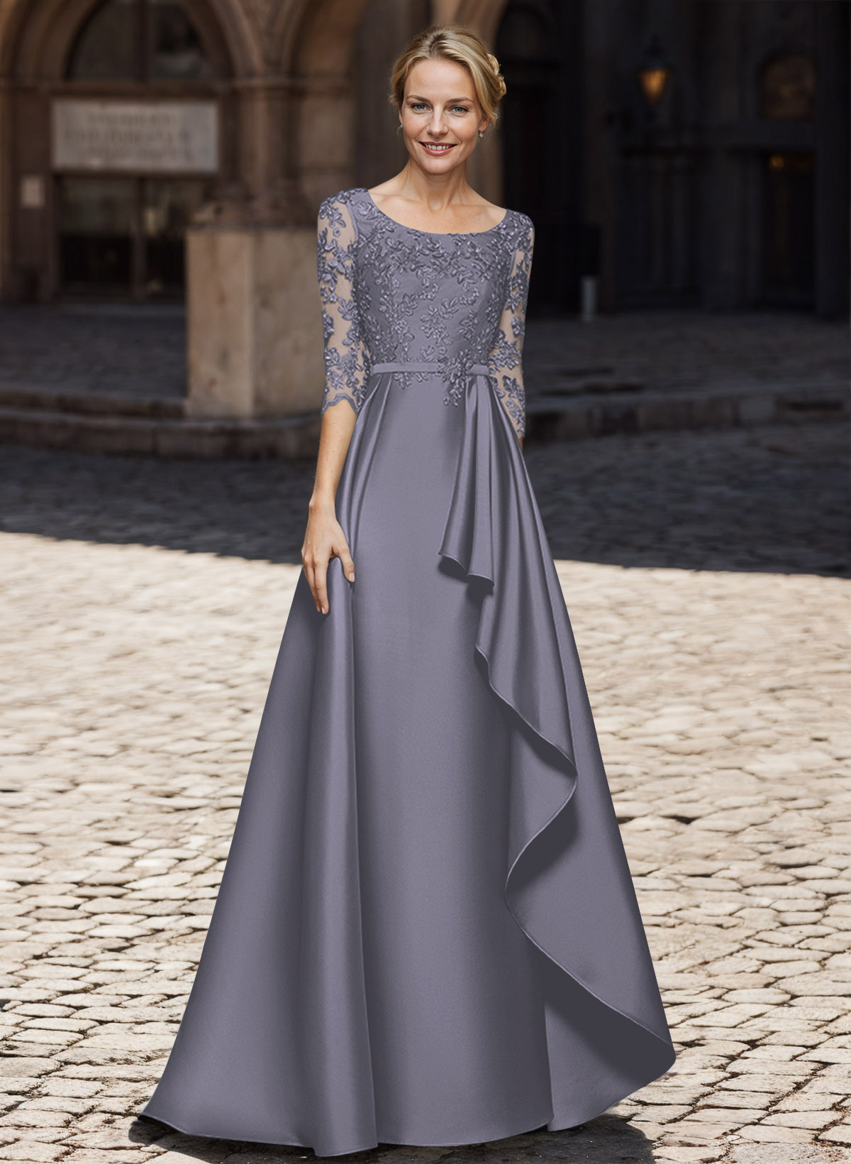 Satin Mother Of The Bride Dresses With Ruffle/Appliques Lace