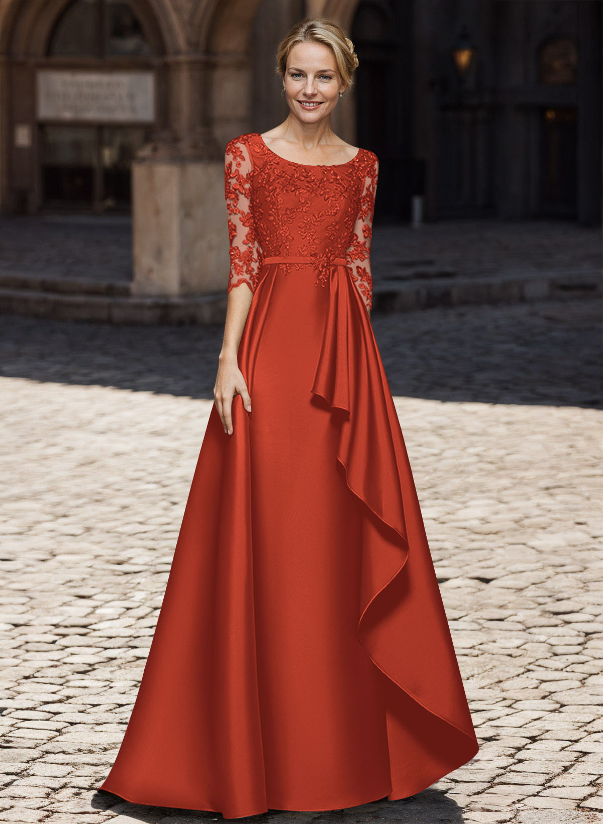 Satin Mother Of The Bride Dresses With Ruffle/Appliques Lace