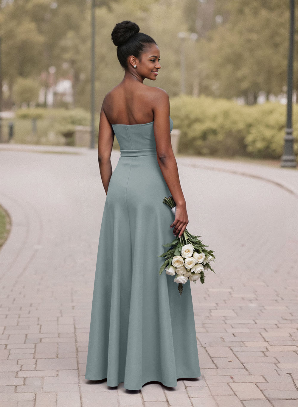 A-Line Sweetheart Sleeveless Satin Bridesmaid Dresses With Bow(s)/High Split