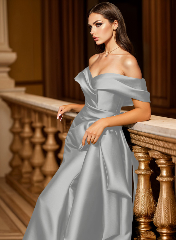 Trumpet/Mermaid Off-The-Shoulder Sleeveless Sweep Train Satin Bridesmaid Dresses, product image 123