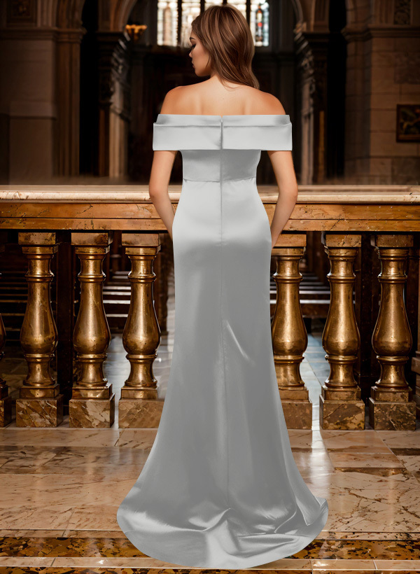 Trumpet/Mermaid Off-The-Shoulder Sleeveless Sweep Train Satin Bridesmaid Dresses, product image 124