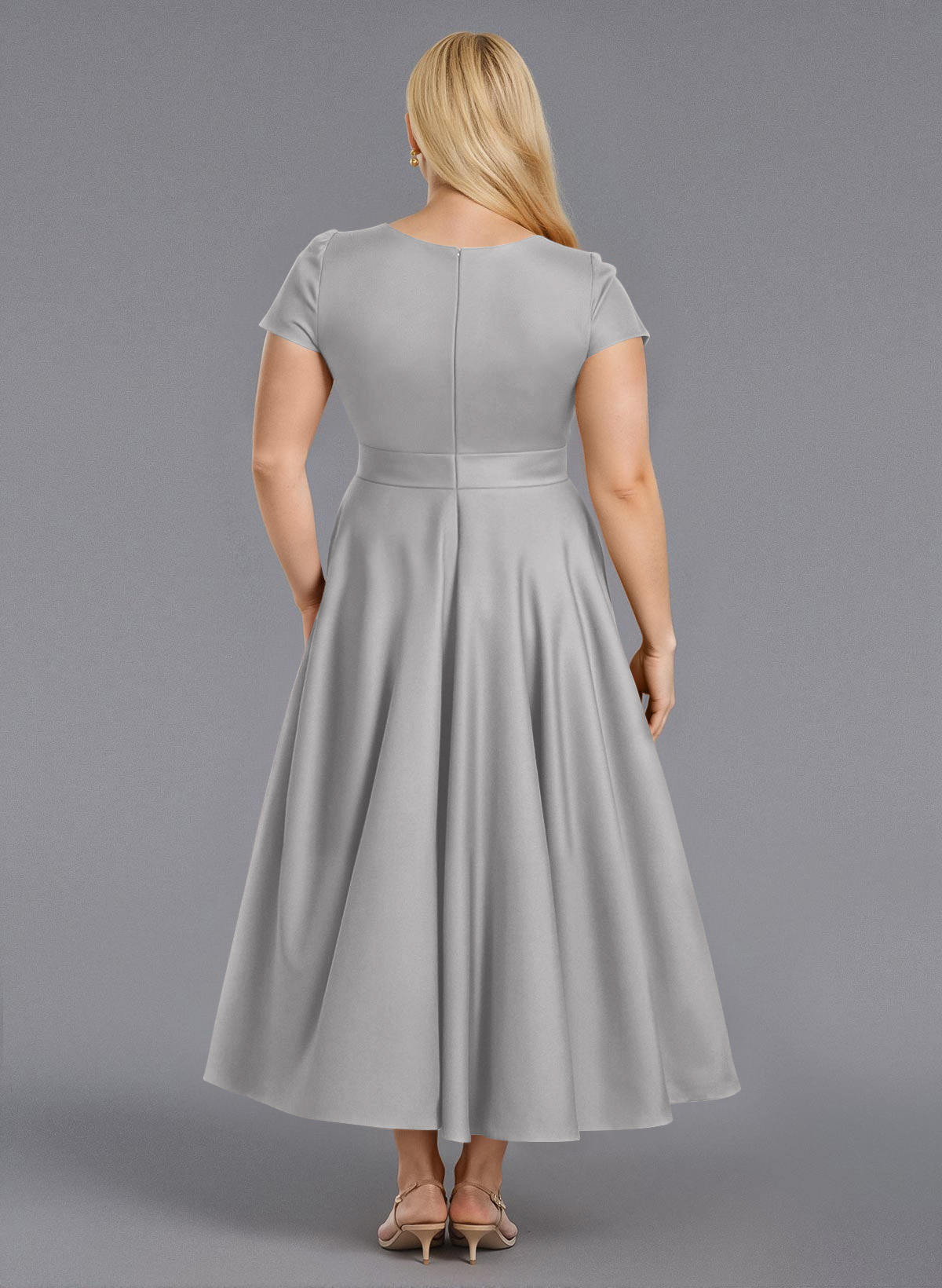 Classic V-Neck Short Sleeves Flower(s) A-Line Ankle-Length Satin Bridesmaid Dresses With Pockets, product image 169