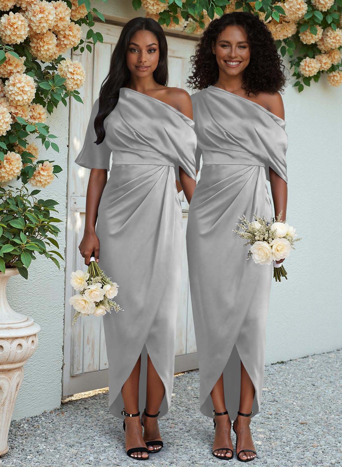 Sheath/Column Asymmetrical Sleeveless Satin Bridesmaid Dresses With Ruffle, product image 254