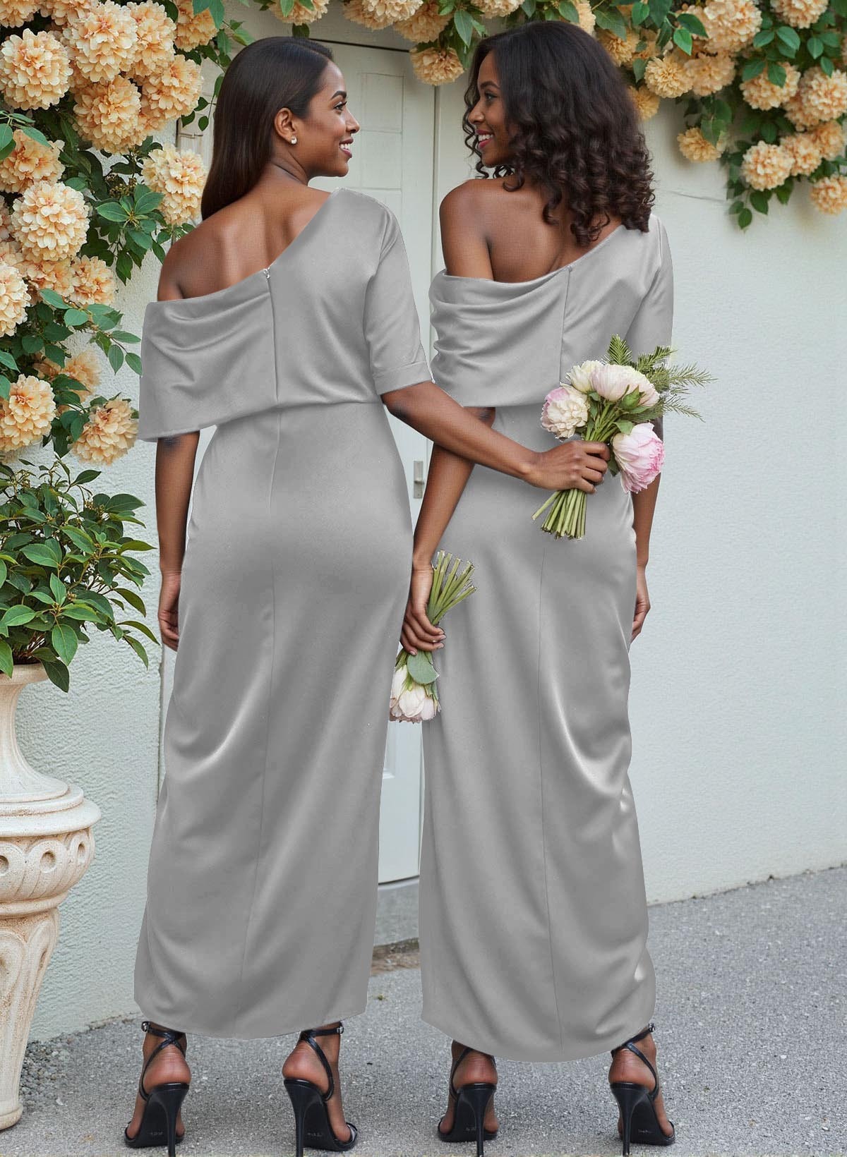 Sheath/Column Asymmetrical Sleeveless Satin Bridesmaid Dresses With Ruffle, product image 255
