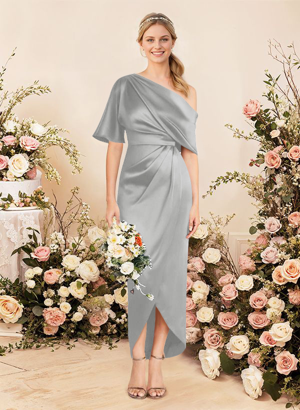 Sheath/Column Asymmetrical Sleeveless Satin Bridesmaid Dresses With Ruffle, product image 256