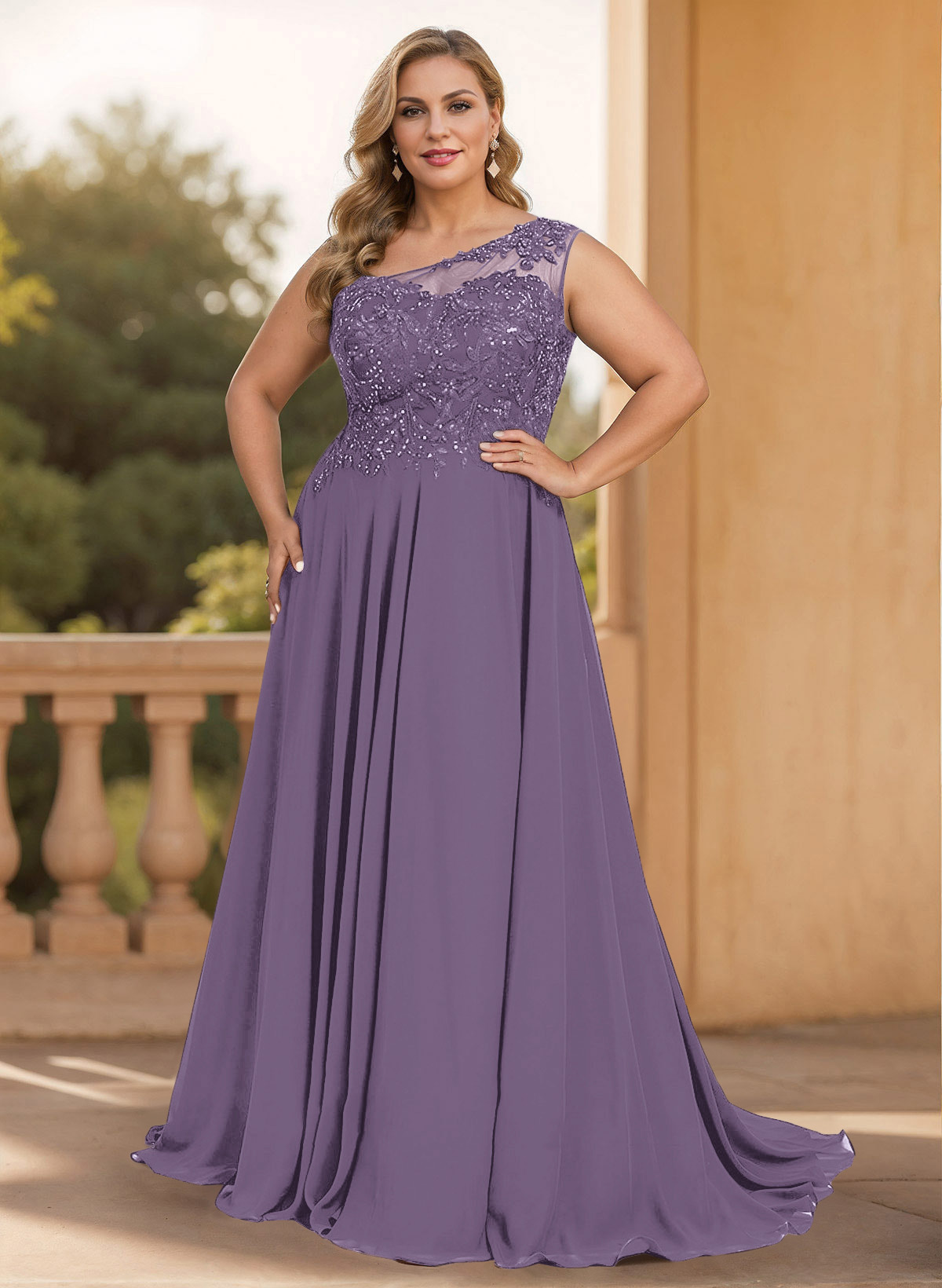A-Line One-Shoulder Chiffon Mother Of The Bride Dresses With Appliques Lace/High Split