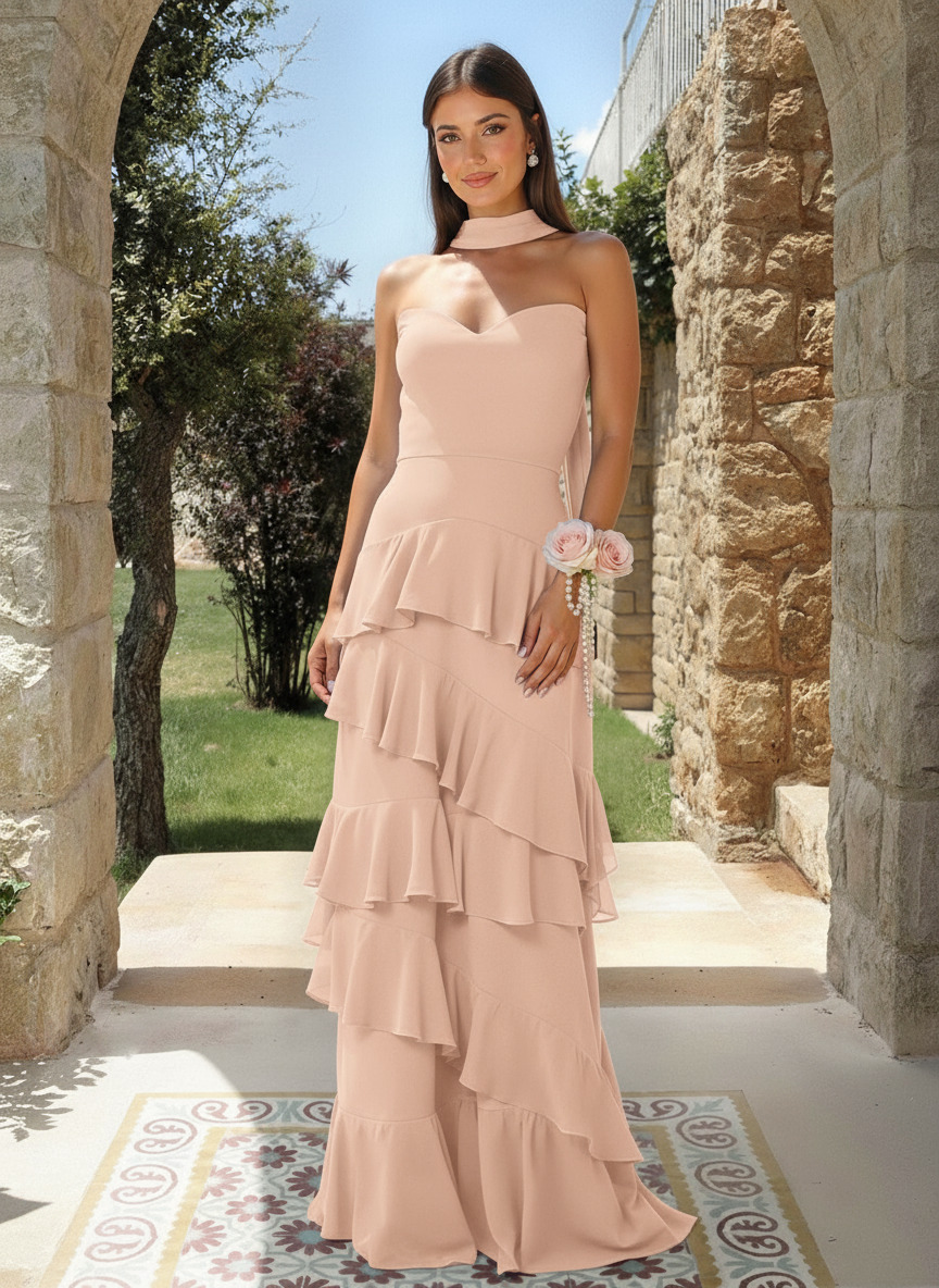 A-Line Sweetheart Floor-Length Chiffon Bridesmaid Dresses With Cascading Ruffles, product image 84