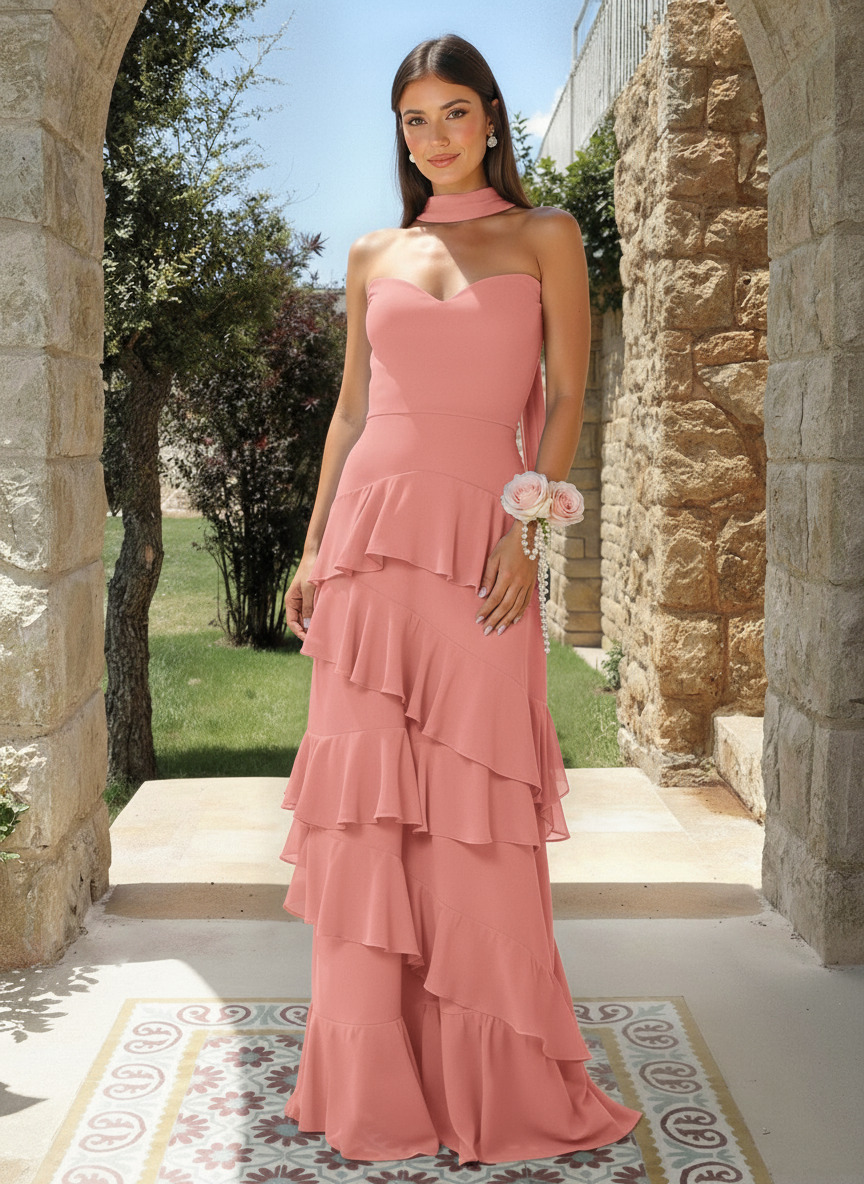 A-Line Sweetheart Floor-Length Chiffon Bridesmaid Dresses With Cascading Ruffles, product image 34