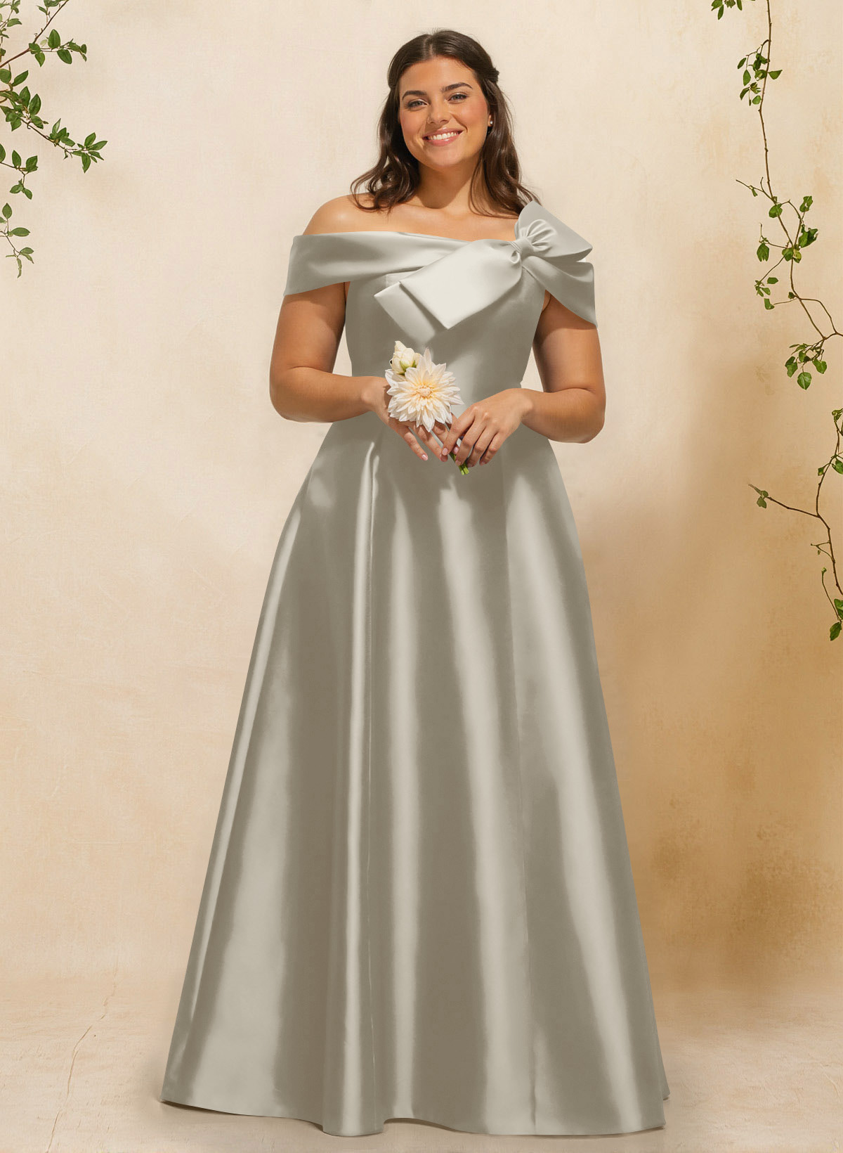 A-Line Off-The-Shoulder Sleeveless Floor-Length Satin Bridesmaid Dresses With Bow(s), product image 122