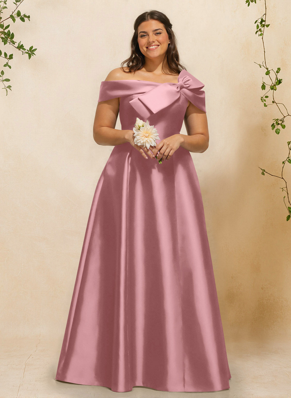 A-Line Off-The-Shoulder Sleeveless Floor-Length Satin Bridesmaid Dresses With Bow(s), product image 44