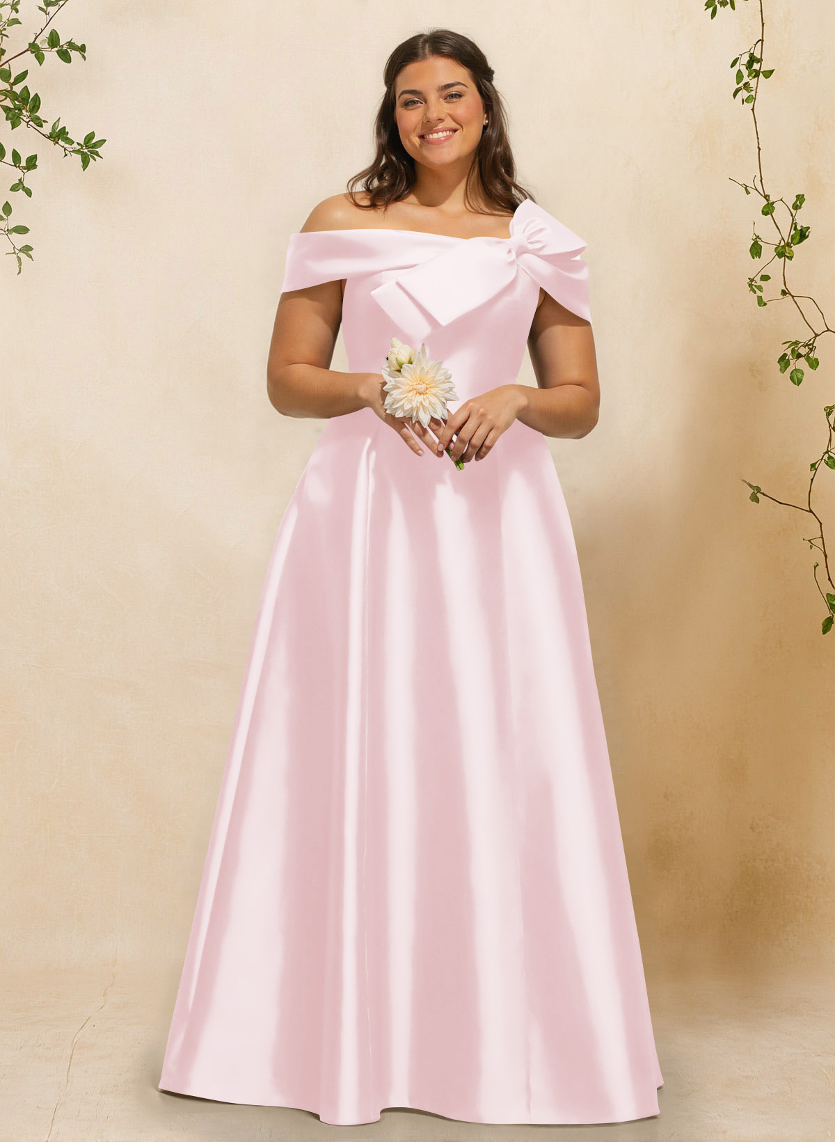 A-Line Off-The-Shoulder Sleeveless Floor-Length Satin Bridesmaid Dresses With Bow(s), product image 50